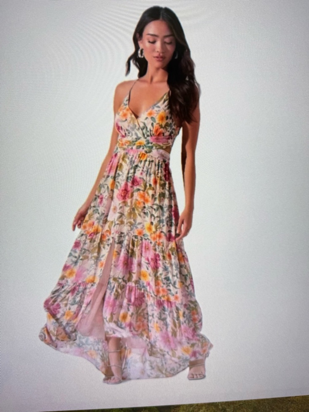 ASTR Floral Pink & Yellow V-Neck Maxi Dress